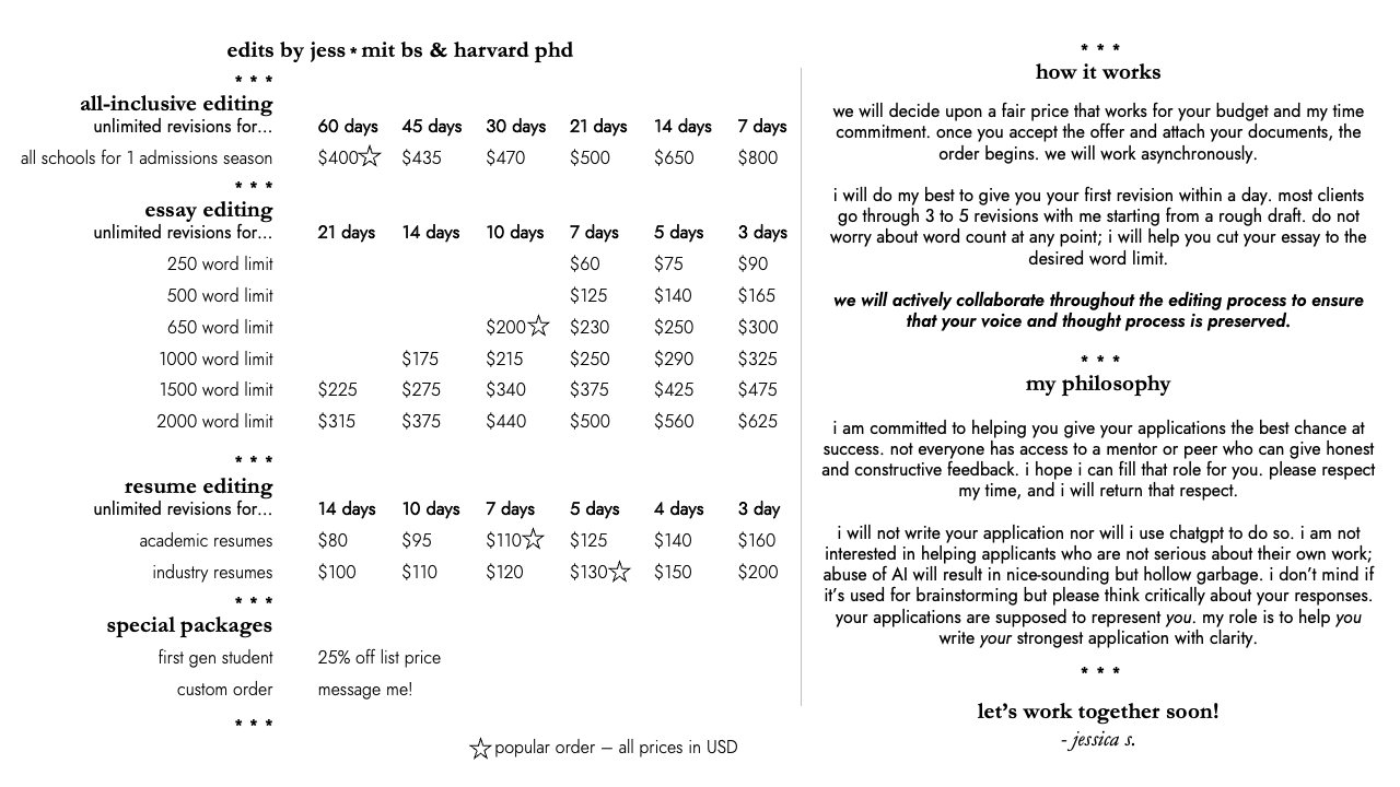 Pricing table