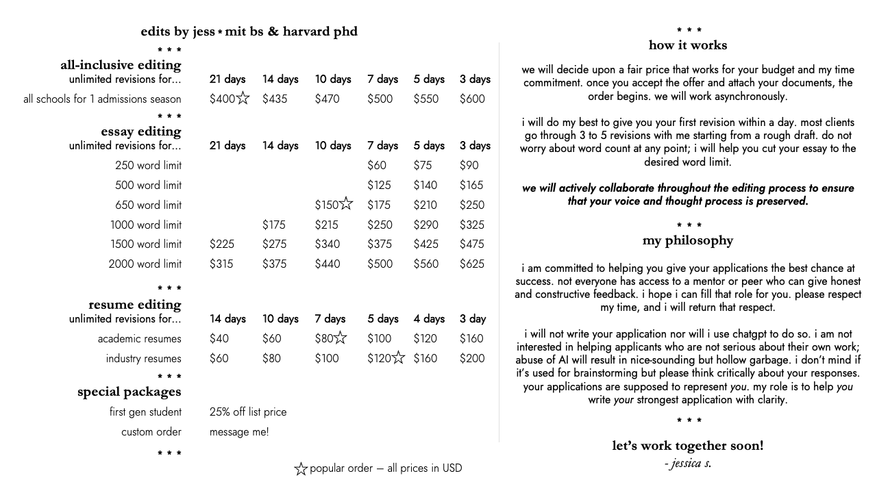 Pricing table